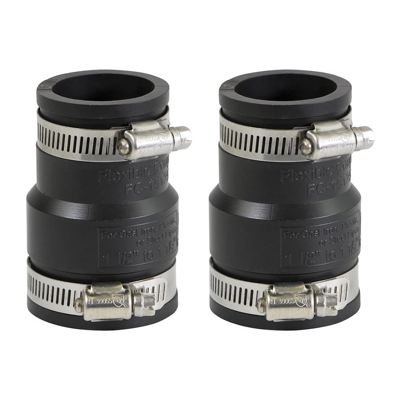 SUPPLYGIANT Supply Giant 6I4Jx2 Flexible Pvc Reducing Coupling with Stainless Steel Clamps 1-1/2 x 1-1/4 inch Black (pack of 2) - Image 1